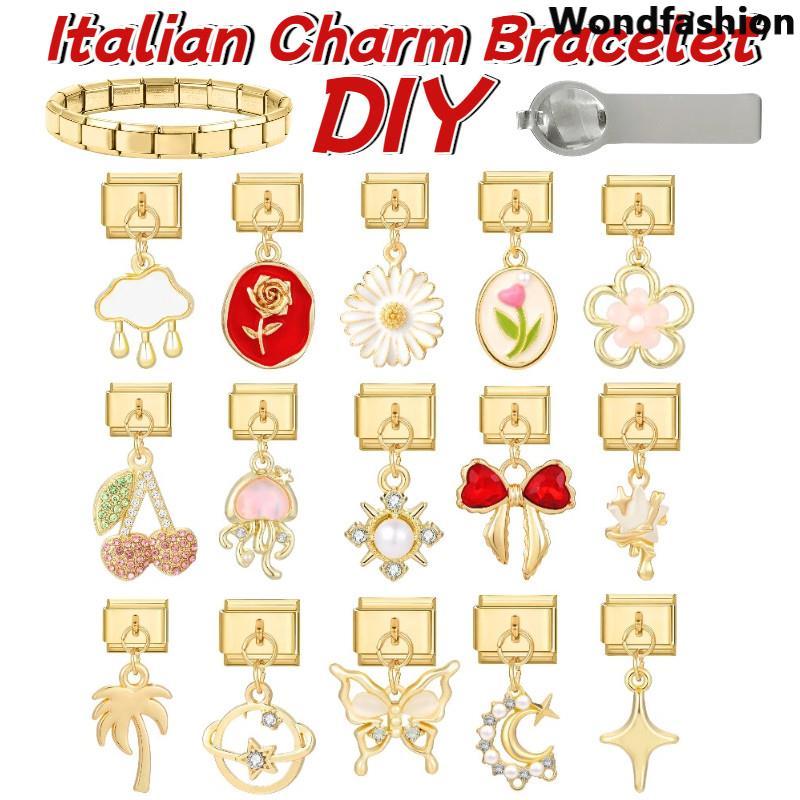 สร้อยข้อมือ.Cloud Sun Italian charm สแตนเลส ขนาด 9 มม. สวมใส่ง่าย เสริมบุคลิกภาพแบบเรโทร