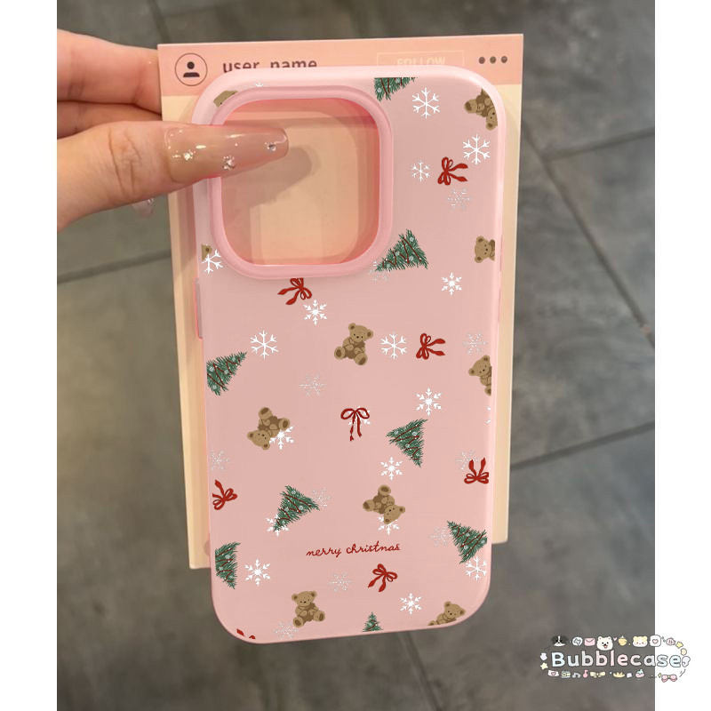 เคสไอโฟน สำหรับ Redmi 12C 13C 9A 14C 12 10 9 Note 10 14 13 11Pro 13 12 8 ปก 2 in 1หมีเกล็ดหิมะคริสต์มาสน่ารักสีลูกกวาด