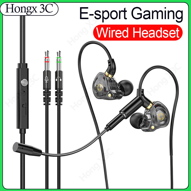 3.5 มม./Type-C หูฟังชนิดใส่ในหูไมโครโฟนคู่ E-sports หูฟังสําหรับเล่นเกม HiFi คุณภาพเสียงชุดหูฟังตัดเสียงรบกวน HD เสียงกีฬาเพลง USB คอมพิวเตอร์หูฟัง