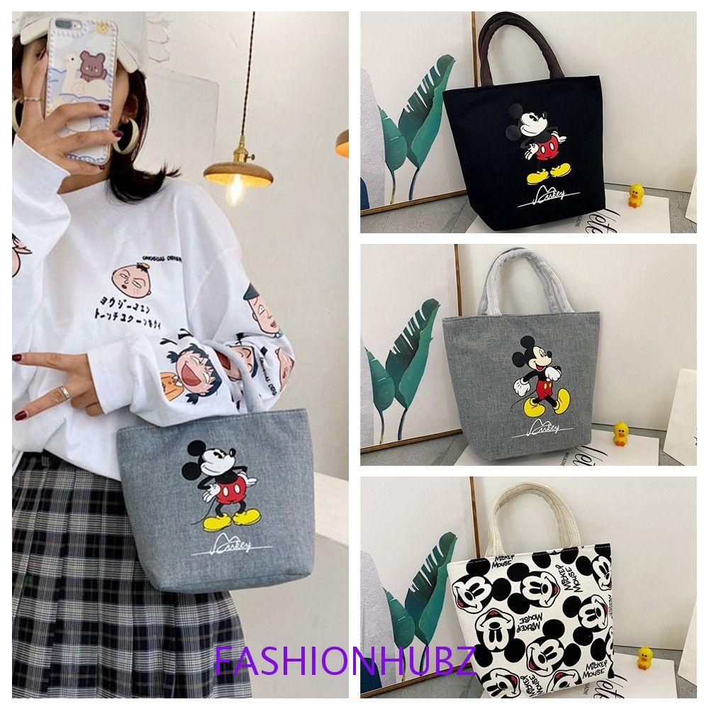 Fashionhubz กระเป๋าสะพายไหล่ ผ้าแคนวาส ลายการ์ตูนมิกกี้เมาส์ มีซิป อเนกประสงค์ แฟชั่น สําหรับนักเรียน