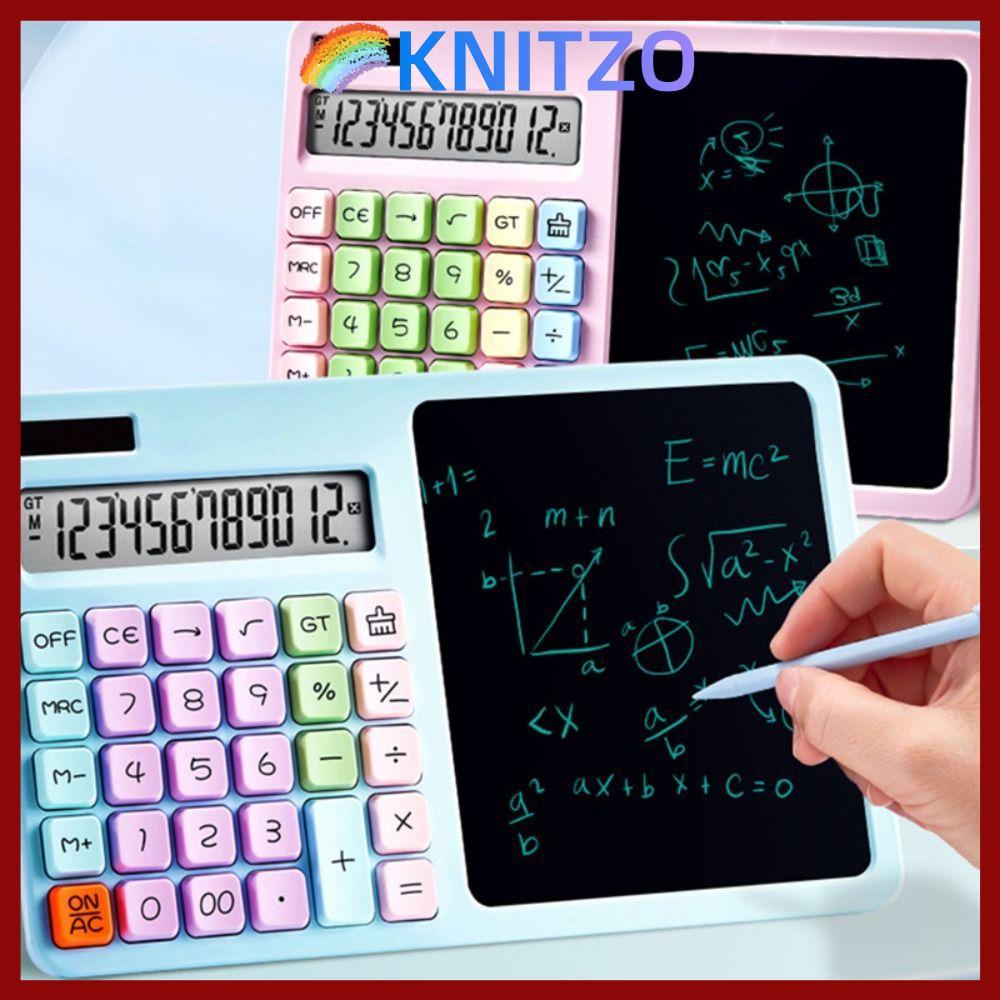 เครื่องคิดเลขวิทยาศาสตร์ KNITZO หน้าจอ LCD ขนาดใหญ่ 12 หลัก ฟังก์ชันมาตรฐาน พร้อมกระดานเขียน แหล่งจ่ายไฟคู่ ของขวัญการ์ตูน