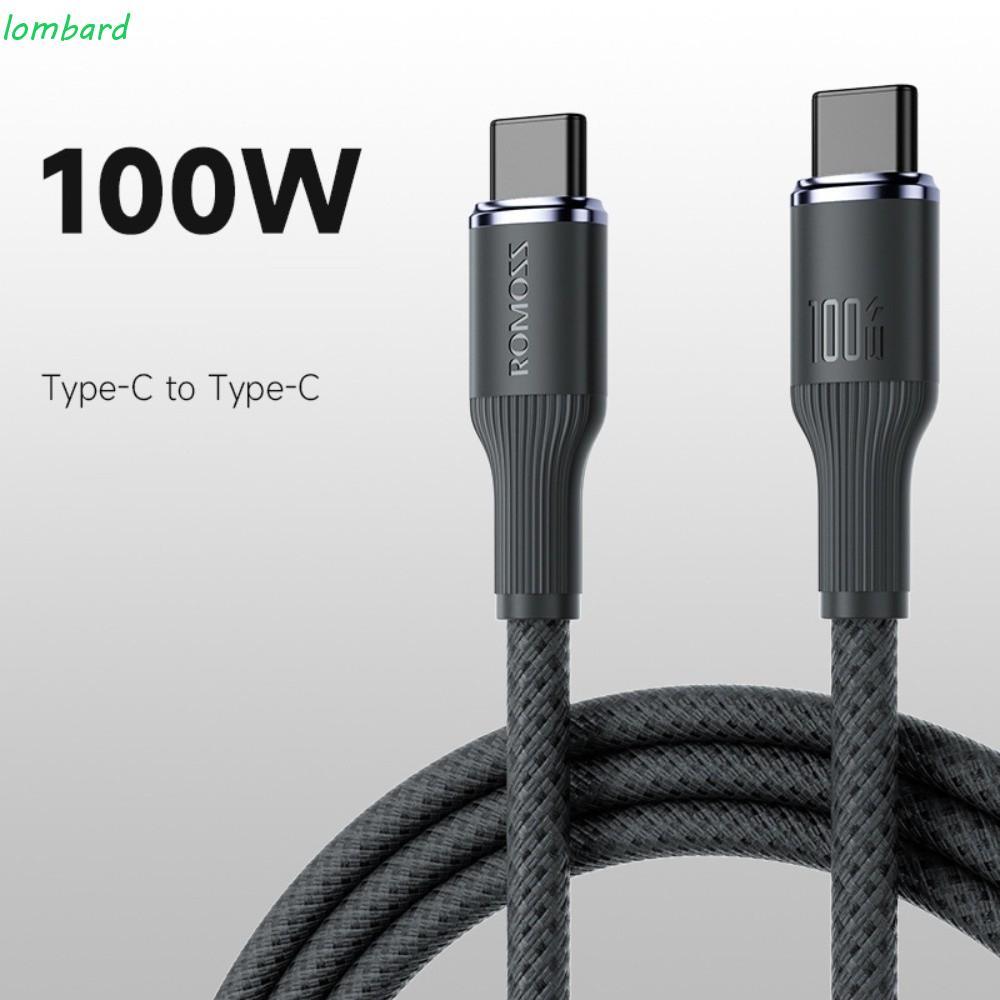 LOMBARD Type C To Type C สายชาร์จข้อมูล, 100W 6A ชาร์จเร็วสุด Tpye C สายชาร์จ, ข้อมูลลวดทอเปลือก 1.2