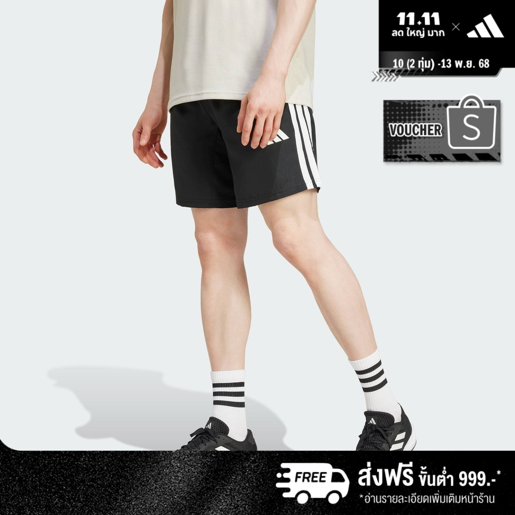 adidas เทรนนิง & Gym & Training กางเกงเทรนนิงขาสั้นผ้าทอ Essentials 3-Stripes ผู้ชาย สีดำ JC7718