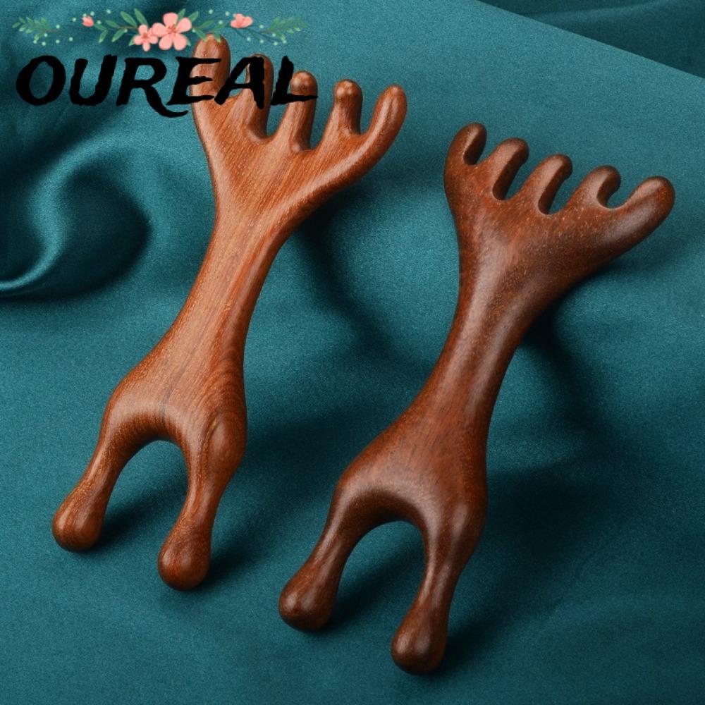 OUREAL 1 ชิ้น/2 ชิ้น Body Meridian หวีนวด, ไม้จันทน์กวาง Antlers ไม้บําบัดนวดหวี, ช่วยการไหลเวียนโลหิต Anti-static เครื่องมือ Double Headed Health Care