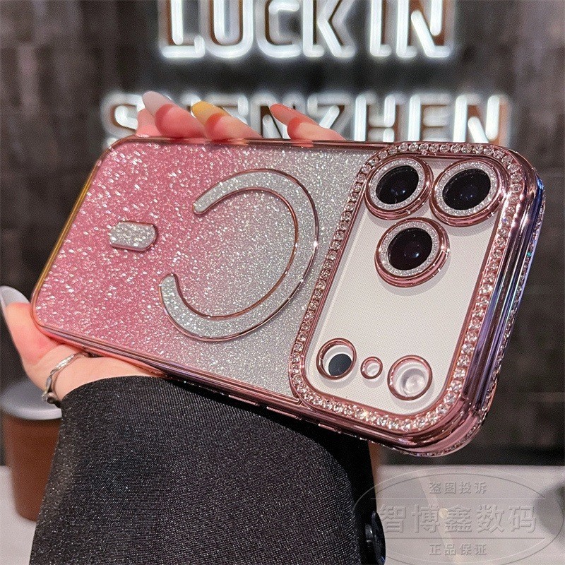 ใหม่หรูหราGlitterคริสตัลแม่เหล็กเคสโทรศัพท์สําหรับiPhone 11/12/13/14/15/16/17 Pro Max/Plus/Air | การออกแบบความงามกันกระแทกพร้อมการป้องกันกล้อง