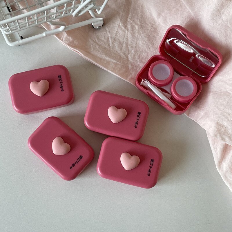 T Temperament Pink~Wind Box Small Portable Double Companion Box กล่องใส่คอนแทคเลนส์ Cute Love B58202