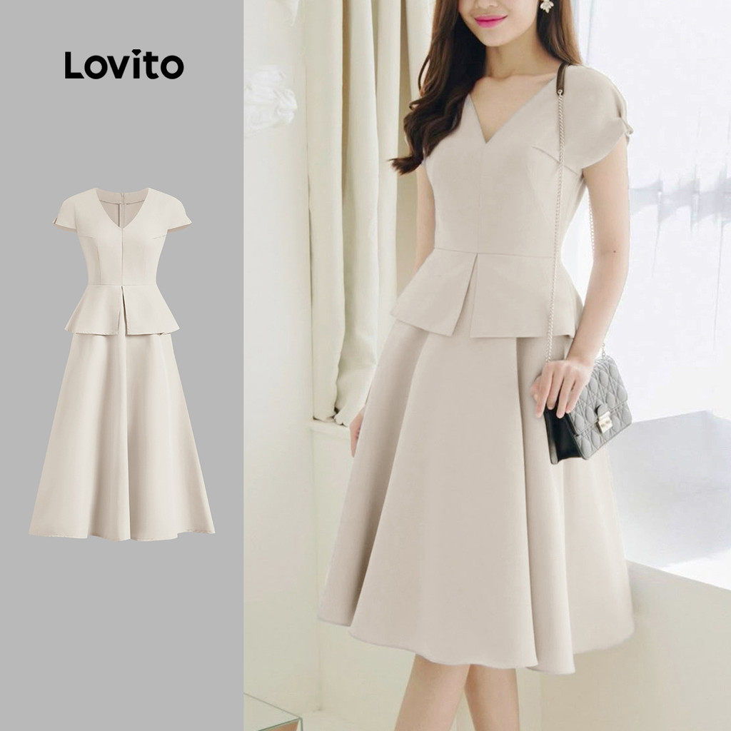 Lovito ชุดเดรสหรูหรา ริบบิ้นชาย ปลอม 2 in 1 สำหรับเดินทางในฤดูใบไม้ผลิ/ฤดูร้อน L142ED407