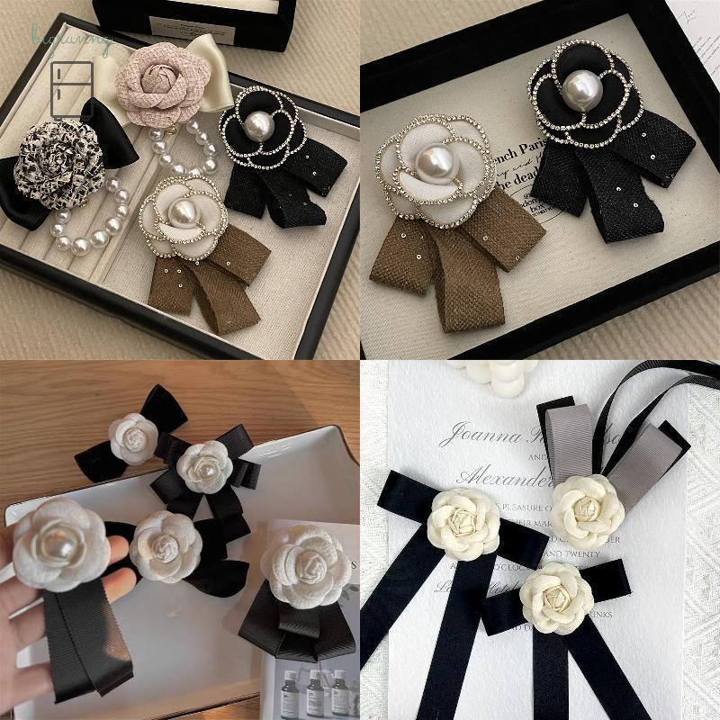[ขาวดำ·ไว้ทุกข์]เข็มกลัดโบว์ขนาดเล็กเงางามและหอม สไตล์โมร์นิง สีดำ