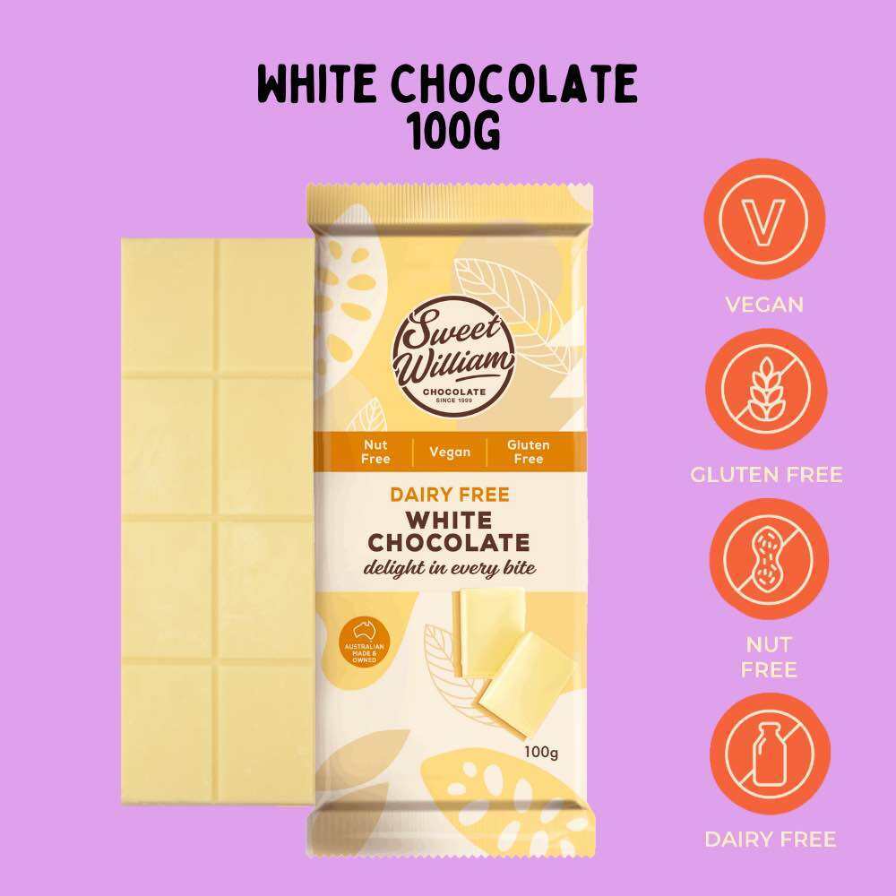 Sweet William Vegan White Delight Chocolate | สวีท วิลเลี่ยม วีแกน ไวท์ ช็อกโกแลต  ปราศจากนม กลูเตน และถั่ว 100g