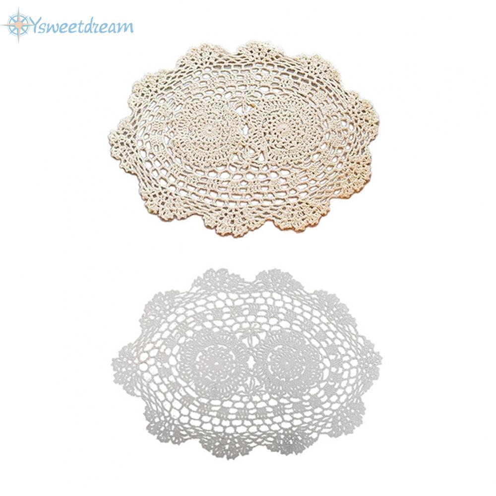 【SWTDRM】Vintage Oval Crochet Lace Placemat Handmade Cotton Doilies Floral Pattern