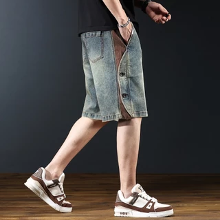 FASHION.61 กางเกงยีนส์ขาสั้น เอวยางยืดผู้ชาย เเต่งแถบข้าง ขนาด S-4XL เอว 30-40 นิ้ว รุ่น M6603