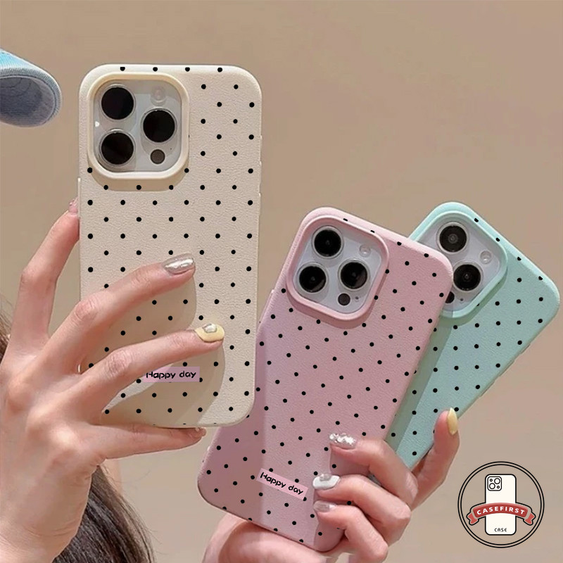 เคสไอโฟน13 เรียบง่ายจุดสีดำน่ารักหนังหรูหรานุ่ม สำหรับ IPhone 15 11 air 16 13 14 17 12 Pro Max XS 14 8 7 15 16 Plus X XR