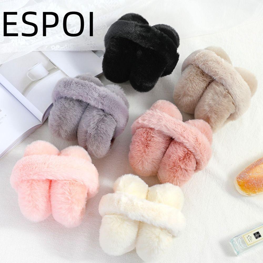 หูอุ่นแบบตุ๊กตา ESPOI สำหรับผู้หญิง สีทึบ ทนทานต่ออากาศหนาว พับได้สะดวก