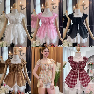 สาวอวบใส่ได้อกถึง44 💗เสื้อแขนตุ๊กตาชายลูกไม้ทรงเจ้าหญิง ผ้าโรซี่ (ผ้าเนื้อบาง)