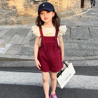 Donnie Baby💕 ชุดเอี๊ยมสีแดงสำหรับเด็กผู้หญิงกางเกงขาสั้นลำลอ…