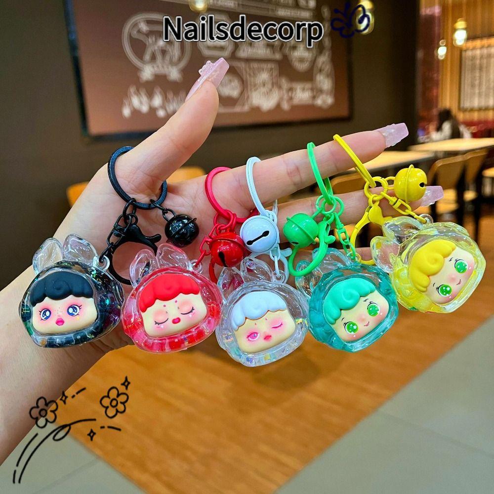 NAILSDECOR การ์ตูน Key Chain, Liquid Glitter ของเล่นอะคริลิคกระเป๋าจี้,เรืองแสงใน Dark Dream กระต่าย Luminous Quicksand เครื่องประดับพวงกุญแจ