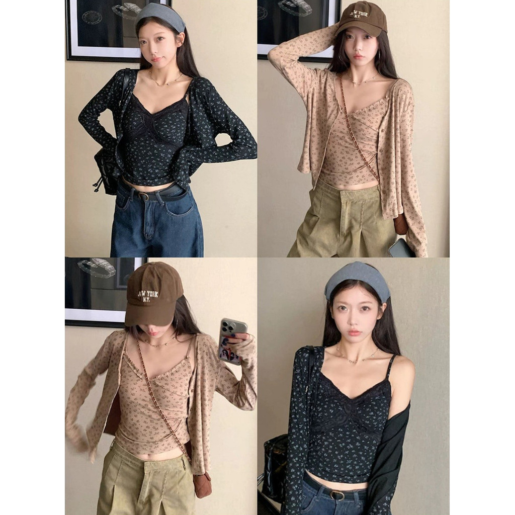 🥝EElla🥝เสื้อแฟชั่นสีพื้น ลายดอกไม้ ผ้าเนื้อนุ่ม เสริมฟองน้ำ เสื้อครอป สไตล์เกาหลี แฟชั่น ใส่สบาย พร้อมส่ง