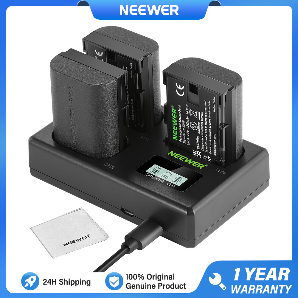 NEEWER 3-Pack LP-E6NH เปลี่ยนแบตเตอรี่และชุดชาร์จแบตเตอรี่ Triple, lp-e6nh