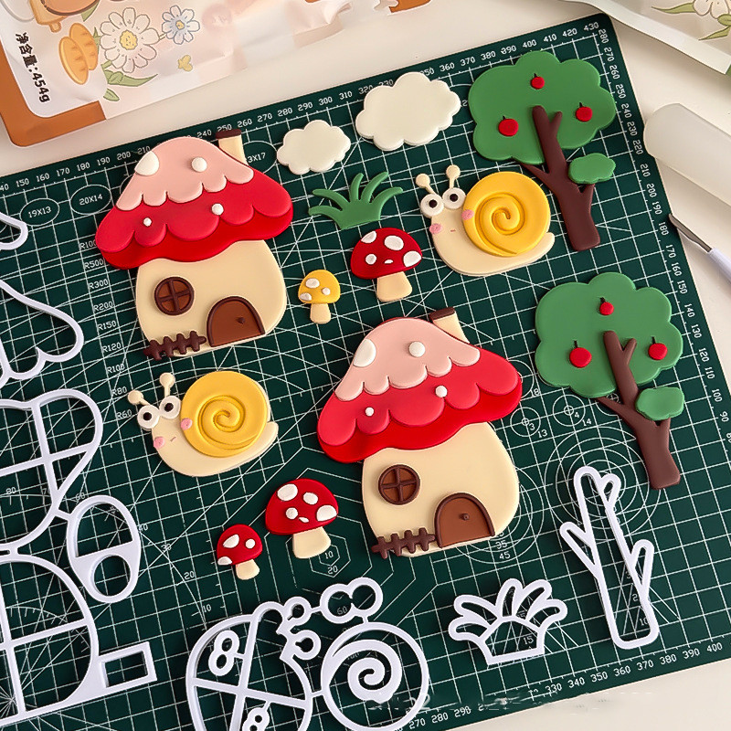 เครื่องตัดคุกกี้ป่าการ์ตูน, เห็ด Apple Tree หญ้า Fondant แม่พิมพ์สําหรับหมากฝรั่งเค้กตกแต่งวันหยุดเครื่องตัดบิสกิต