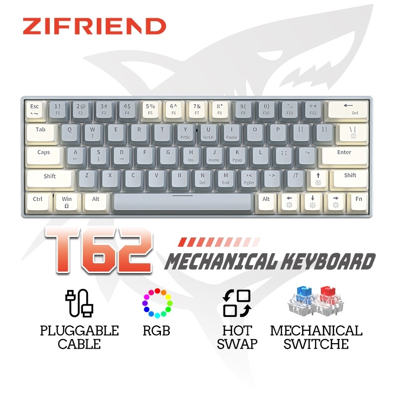 ZIFRIEND T62 Mechanical Keyboard 60% Layout RGB Backlit Gaming keyboard