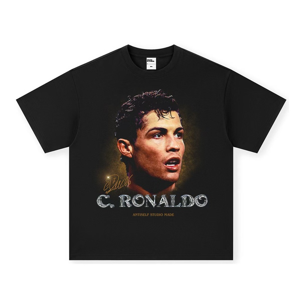 เสื้อยืดสีดำ Cristiano Ronaldo แบบยุโรป แขนสั้น สำหรับทุกการแข่งขันและแฟชั่น