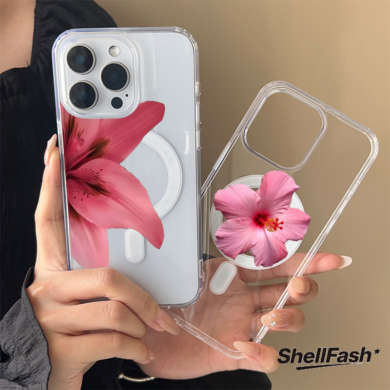 For iPhone เคสไอโฟน ดอกไม้สีแดง 13 14 11 Pro 16 Pro Max 15 14 PRO 11 MAX X XS MAX XR 7/8PLUS 15 16 Plus 12