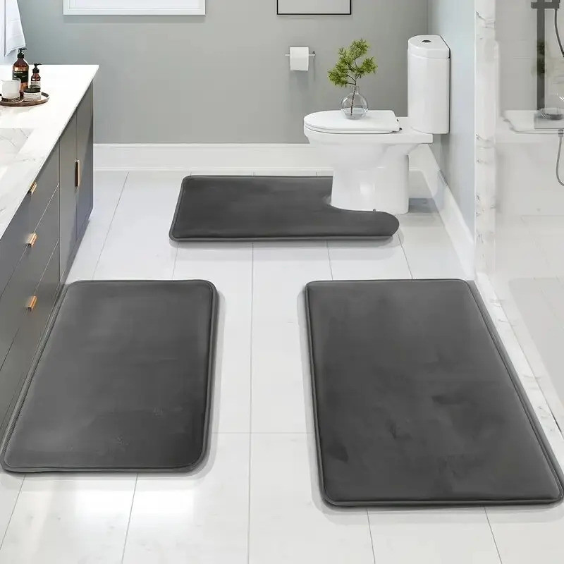 Three Piece Toilet, Bath Floor Mat, Shower Mat, Bath Absorbent Mat, Non Slip Carpet, Soft and Comfor