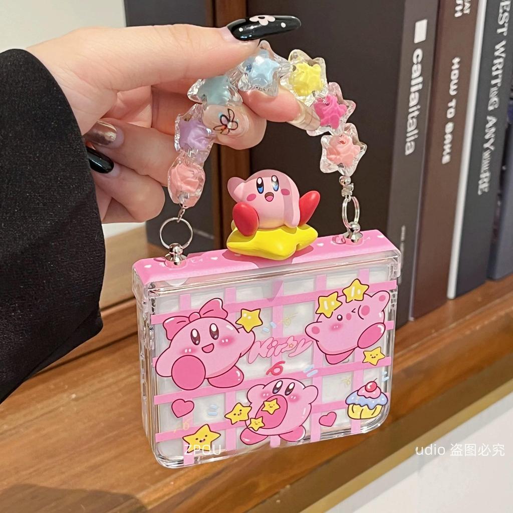 การ์ตูนลายสก๊อต 3D Kirby เคสโทรศัพท์เหมาะสําหรับ Samsung Galaxy Z Flip 7 6 5 4 3 5G Lanyard พับ Hard