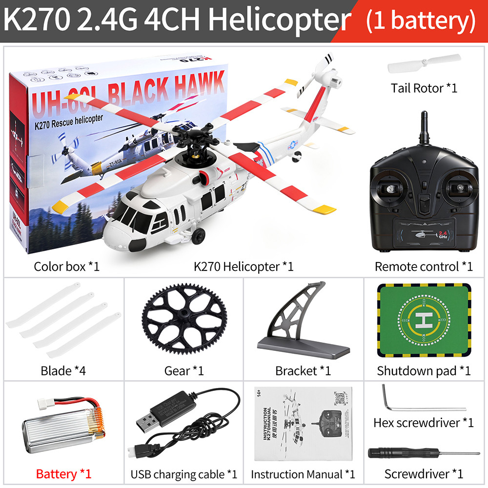 Wltoys K270 UH-60L Black Hawk 4CH Brushless RC Helicopter - 6-Axis Gyro + Optical Flow Positioning |