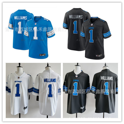 จัดส่งในวันเดียวกัน!!2025 NFL Detroit Lions Detroit Lions Jersey 1 #Williams เสื้อรักบี้ TBTI