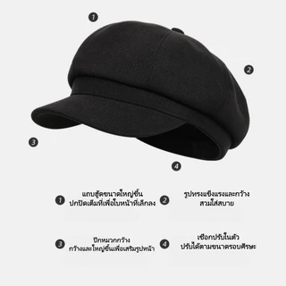 Halo studio พร้อมส่ง🔥หมวกเบเร่ต์ขนสัตว์สไตล์ย้อนยุค ปีกสั้น เสริมใบหน้า หมวกจิตรกรขนาดเล็ก หมวก Maillard