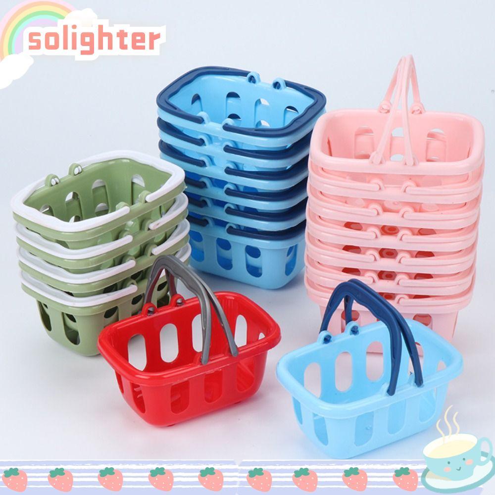 SOLIGHTER 5 ชิ้นตะกร้าของเล่น,พลาสติก Mini Dollhouse Miniature ตะกร้าช้อปปิ้ง,หลากสีเด็ก PlayToys เด็กซูเปอร์มาร์เก็ตเครื่องมือบ้านตุ๊กตา