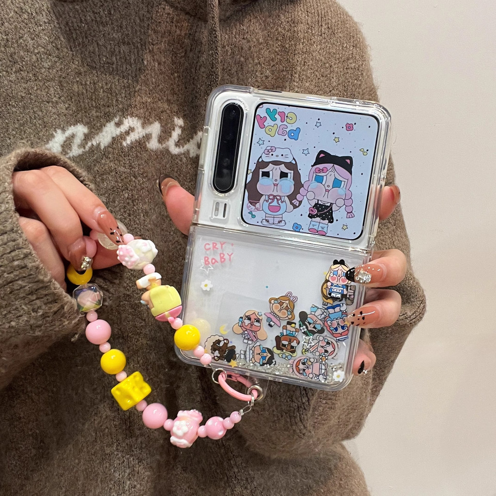 Samsung Galaxy ZFlip7 เปลือกทรายดูดน่ารักการ์ตูนร้องไห้ทารกสําหรับ PuraX เคสโทรศัพท์มือถือหน้าจอพับ Samsung Zflip6 flip5 เคสป้องกันการตก