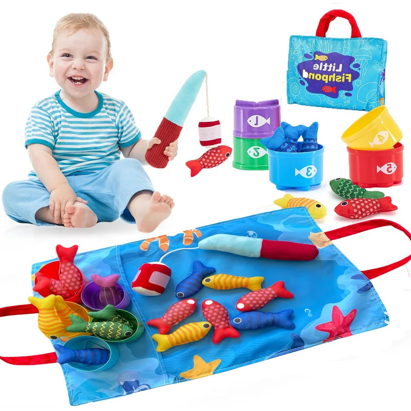 Montessori Toys for Toddler Cloth Fishing Game with Educational Learning Toys Stacking Cups Number C