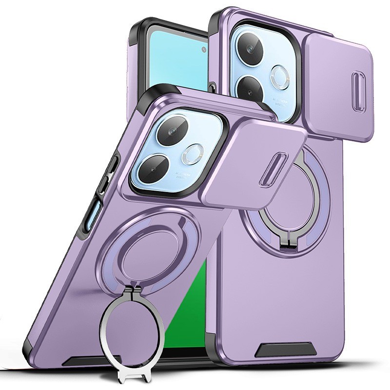 สําหรับ OPPO A6 Pro A6X A6t A3 A3X A5X A5i A5 Pro A3Pro A5iPro สไลด์กล้องเลนส์ป้องกันแม่เหล็กผู้ถือแหวนโทรศัพท์กรณีขาตั้งเกราะกันกระแทกฮาร์ดซิลิโคนปก