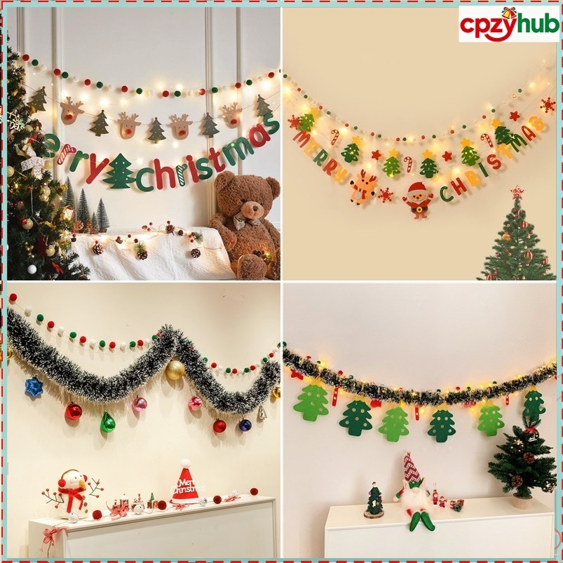 แบนเนอร์ปาร์ตี้คริสต์มาสสุขสันต์วันสีสันสดใส สายปอมปอมคริสต์มาสสําหรับตกแต่งคริสต์มาส