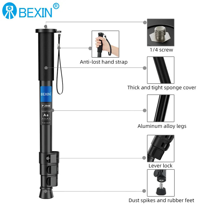 BEXIN P294B Professional อลูมิเนียม Monopod สําหรับ Canon Nikon Sony กล้อง DSLR กล้องวิดีโอ 4 ส่วนการถ่ายภาพ Bracket ราคา ถูกที่สุด ดีลบีเคเค แกลเลอรีภาพที่ 5