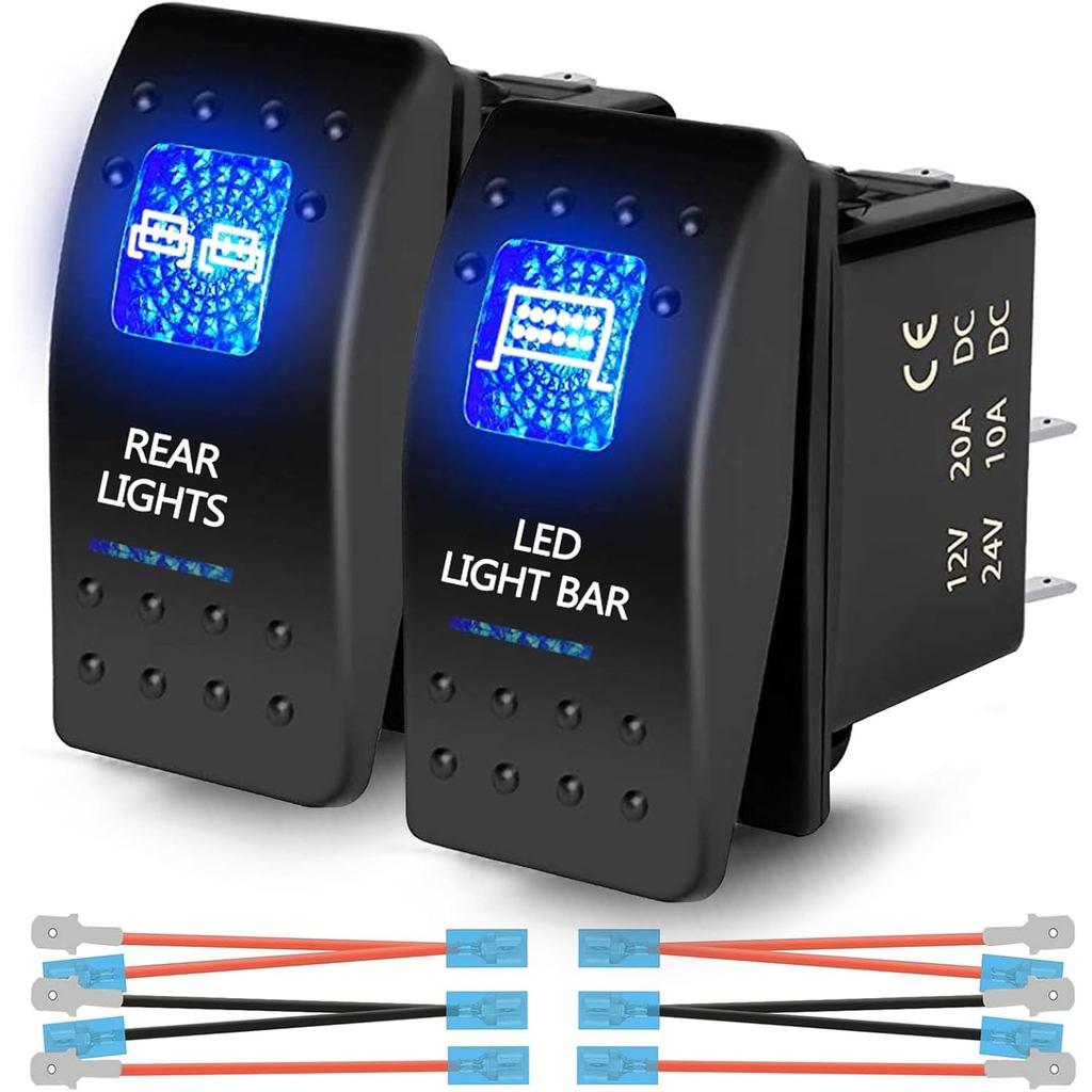 Xislet 2 ชิ้น UTV Rocker สวิทช์ 12 โวลต์ 20A 3-Pin Blue LED Marine Rocker สําหรับ Polaris RZR Ranger