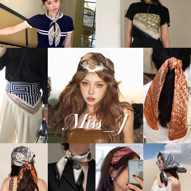 Miss_J พร้อมส่งจากกทม🎀ผ้าพันคอสี่เหลี่ยมเล็ก มีสไตล์และอเนกประสงค์ [70*70ซม.] มีให้เลือกหลายสี เหมาะสำหรับจับคู่กับเสื้อเชิ้ต