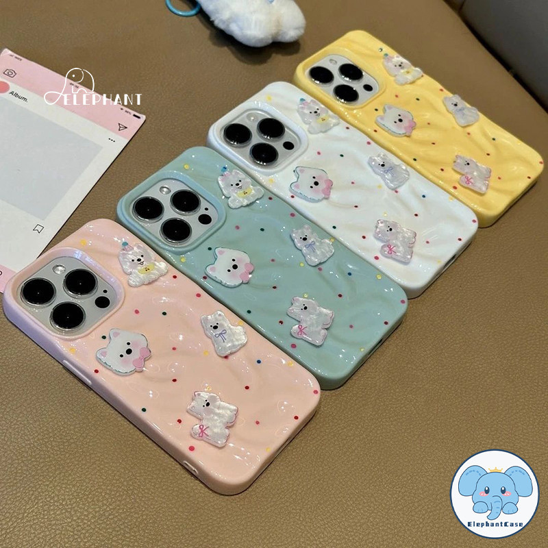 สำหรับ IPhone 11 17 air 16 12 15 13 Pro Max 16 8 15 7 Plus X XR XS Max คลื่นจุดจุดสามมิติ DIYลูกสุนัข Ripple คลื่นฝาครอบ