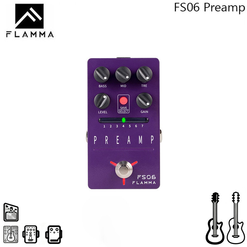 FLAMMA FS06 Digital Preamp Pedal กีตาร์ Effects Pedal พร้อมตู้ Build-in จําลอง 7 Preamp รุ่น Saveabl