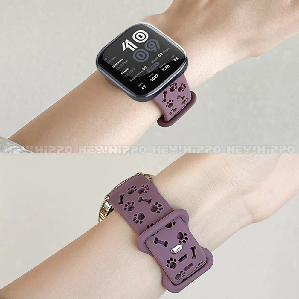 การ์ตูนน่ารักสุนัข paw Bone hollow สายซิลิโคนสําหรับ Amazfit 2 Square/Active 2/GTS 4Mini/GTS 4 3 2e 2Mini/Bip 3/Bip SU Pro Bip6 Bip5 หน่วยเปลี่ยนสร้อยข้อมือ Band