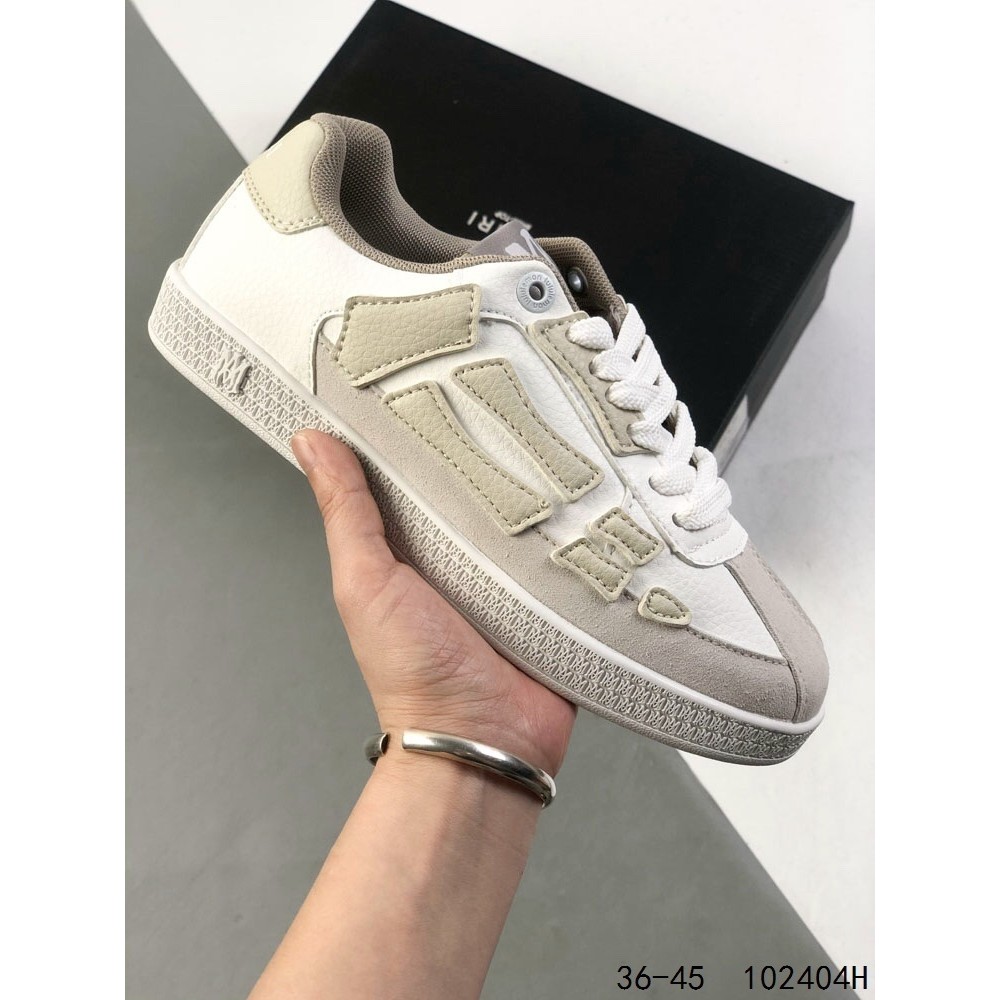 Amiri Low-Top Bone Toe รองเท้าแตะแบบผ้าใบสำหรับผู้ชายและผู้หญิง ทำจากหนังแท้ สไตล์ดันก ระบายอากาศได้