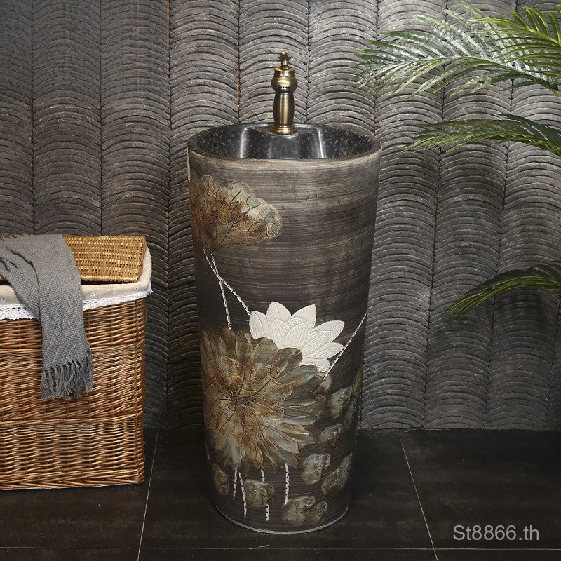 ลานคอลัมน์อ่างล้างหน้าสไตล์คอลัมน์สไตล์จีนแกะสลักแบบบูรณาการย้อนยุคอ่างล้างหน้าอ่างล้างหน้าอ่างล้างห