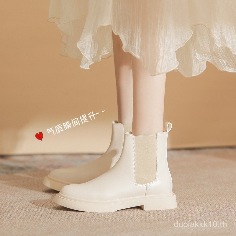 Gomini รองเท้าผู้หญิงสีขาว Low-top แบบเชลซี สำหรับฤดูใบไม้ร่วงและหนาว รหัส 5128-C