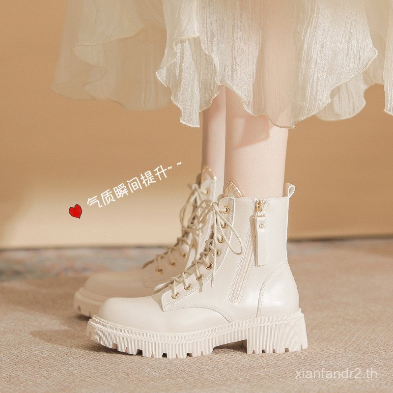 รองเท้าหูแมว Gomini & Martin สไตล์ใหม่ สำหรับฤดูใบไม้ร่วงและฤดูหนาว แบบหุ้มข้อสีขาบ