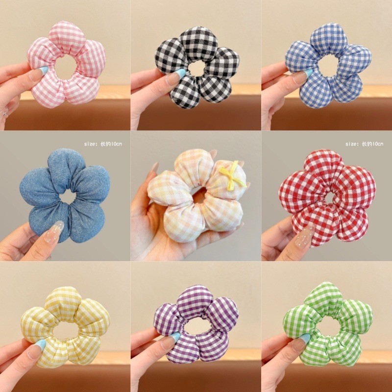 เครื่องประดับผมลำไส้และลูกชิ้น ผมหางม้า แบบผูก ลายดอกไม้ คุณภาพระดับไฮเอนด์