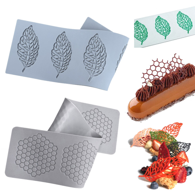 แม่พิมพ์ซิลิโคนสําหรับใบฉลุ Garnish, อุปกรณ์ขนม Tuile & Gumpaste, สต็อกโดยตรง
