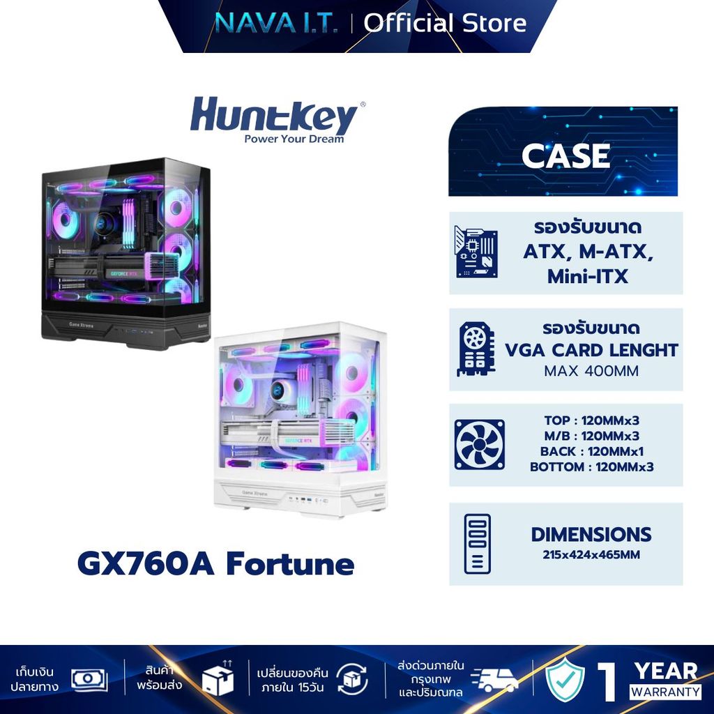 Case เคส  Huntkey GX760A Fortune ATX รองรับ 10 พัดลม