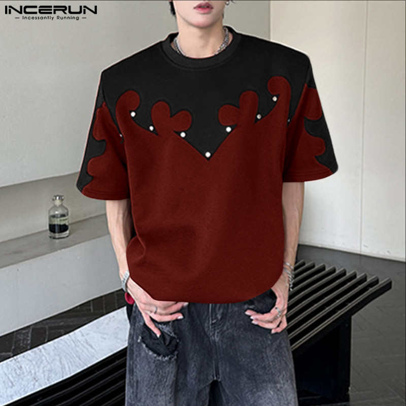 เสื้อยืดสีตัดกันพร้อมเล็บพิมพ์ลายสำหรับผู้ชาย – โปรปัง